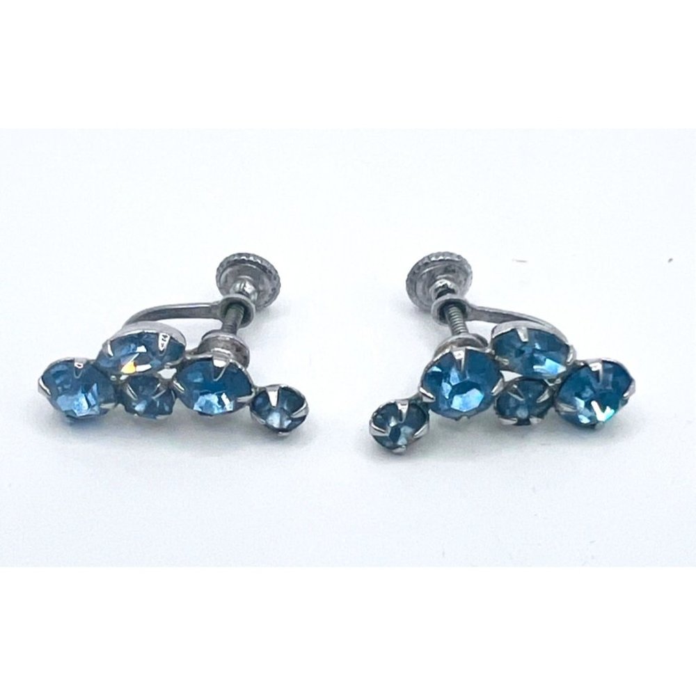 Vintage earrings with light blue stones, screw on clamp